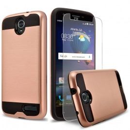ZTE Grand X3, ZTE Warp 7 Case, 2-Piece Style Hybrid Shockproof Hard Case Cover with [Premium Screen Protector] Hybird Shockproof And Circlemalls Stylus Pen (Rose Gold)